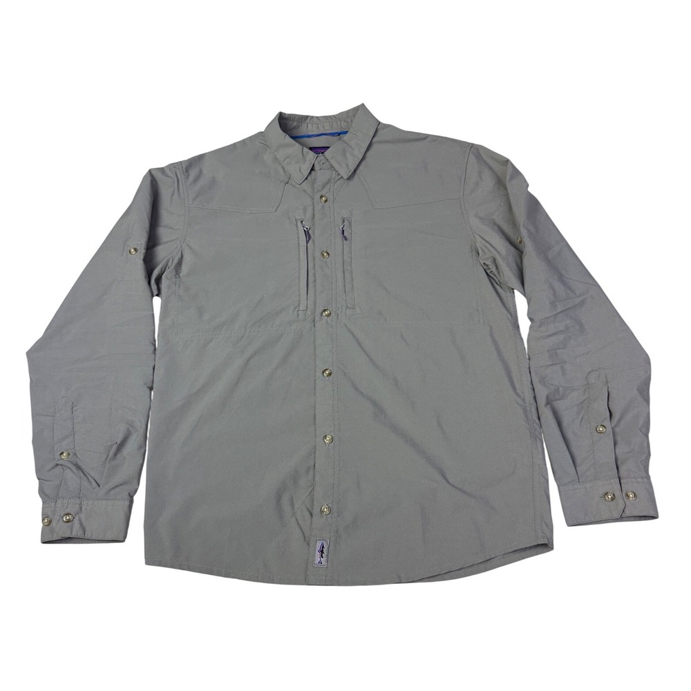 Patagonia Mens Long Sleeve Fishing Shirt Gray Button Up Small 52104